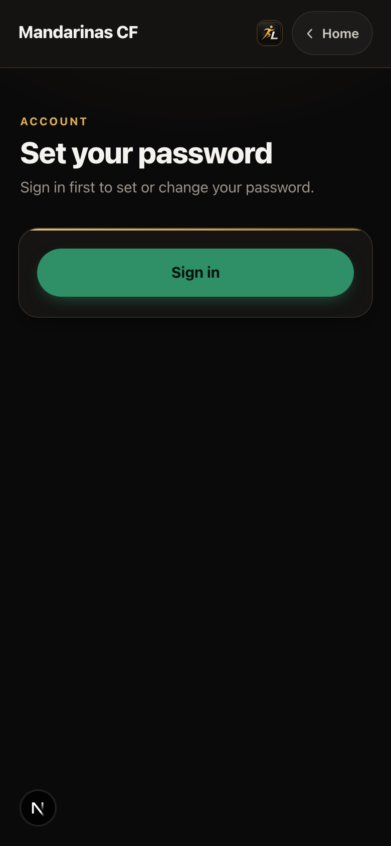Set your password screen