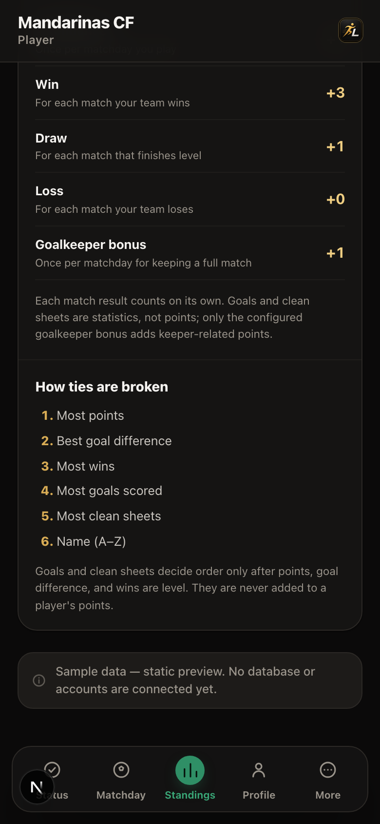 Standings — how points work